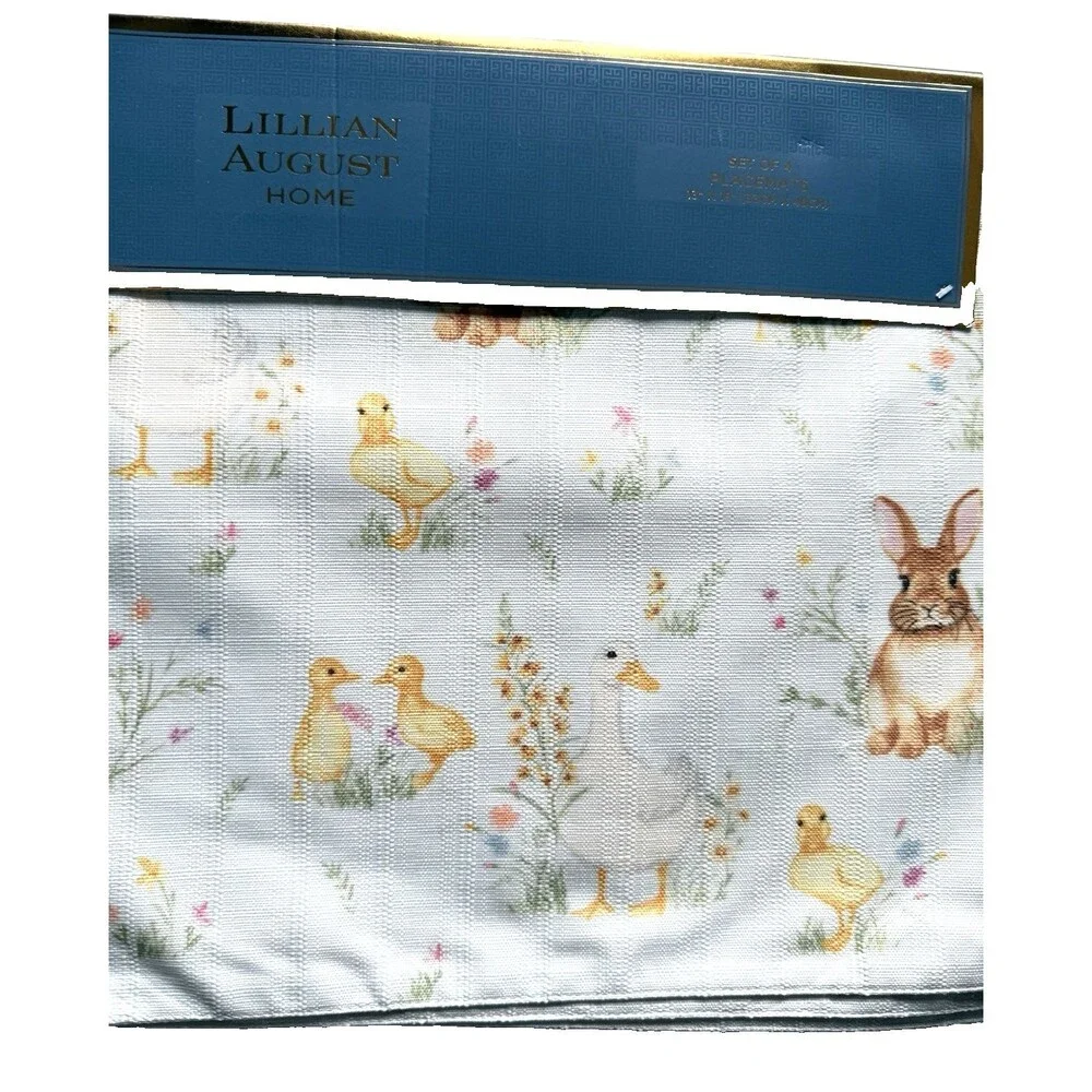 Lillian August Home Set of 4 Easter Spring Bunny Duck Floral Kids Mach Washable